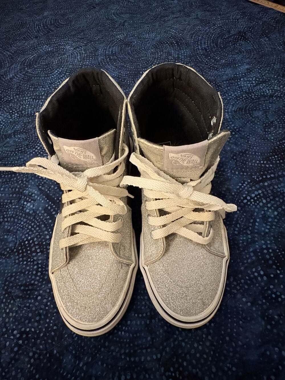 Vans Sk8-Hi Silver Glitter High Top Skate Sneakers